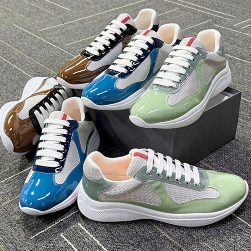 Top Quality EU36-49 Americas Cups Sneakers Designer Men Women Patent Leather Mesh Lace Up Sport Casual Trainers Breathable Comfort Casual Shoes 53 527 447 - 8 of 9
