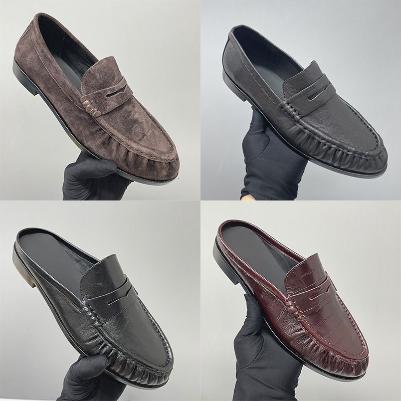 Premium Designer Loafers Mules Men Genuine Leather Ruched Penny Loafers Men Pleated Slippers EU47 Women Loafer Luxury Le Loafers Slip On Dress Shoes 1137 - 2 of 8
