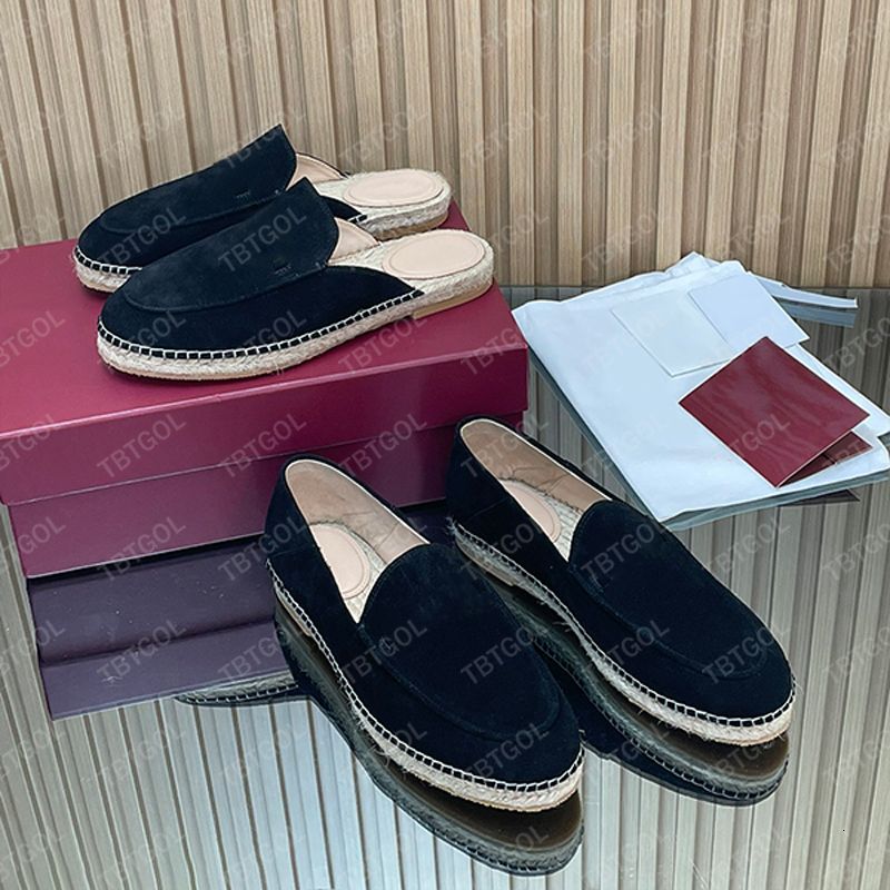 Chic Women Loafer Slides Espadrille Mules Straw Woven Suede Leather Designer Casual Shoes Backless Loafers Breathable Straw Mesh 1034 - 3 of 8