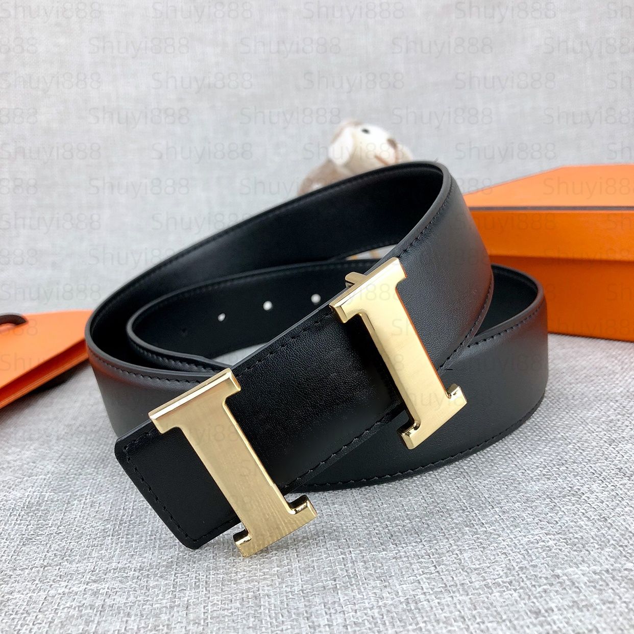 men belt designer women belt mens belt ceinture fashion belt womens belt 38mm genuine leather letter H buckle belt classic business leisure girdle with box - 3 of 9