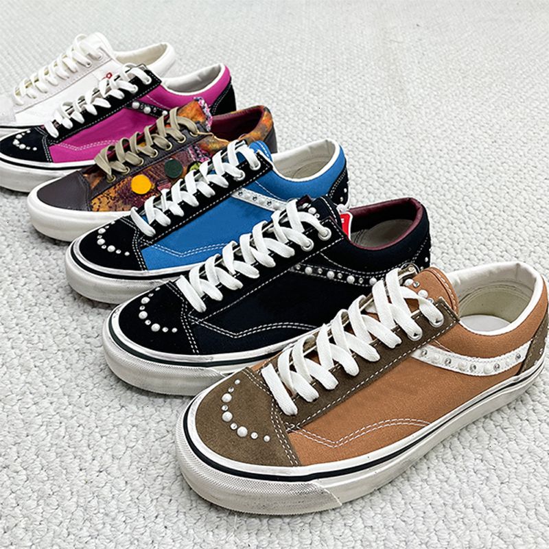 26S New Luxury Pearl Canvas Designer Pearlized Shoes Men Women Vintage Pendant Lace Up Trainers Casual Sports Lightweight Comfortable Daily Walk Flat Shoes 1083 - 3 of 9
