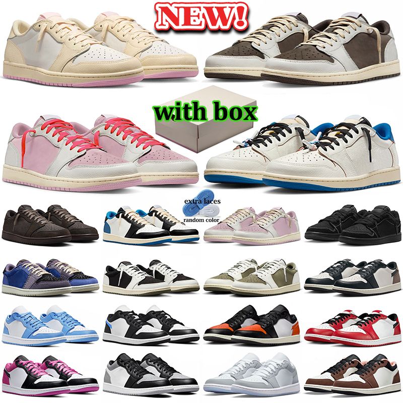 with box 1 1s low basketball shoes men women designer sneakers shy pink mocha olive black phantom blue velvet brown sports outdoor travis travi trainers scottshoes - 2 of 9