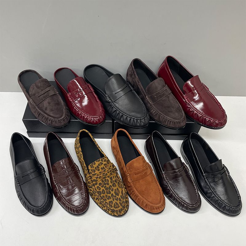 Top Quality Ruched Penny Loafers Le Loafers Backless Mules Designer Men Women Creased Real Leather Suede Slip On Flat Dress Shoe Classic Daily Street Shoe Size EU35-47 - 2 of 9