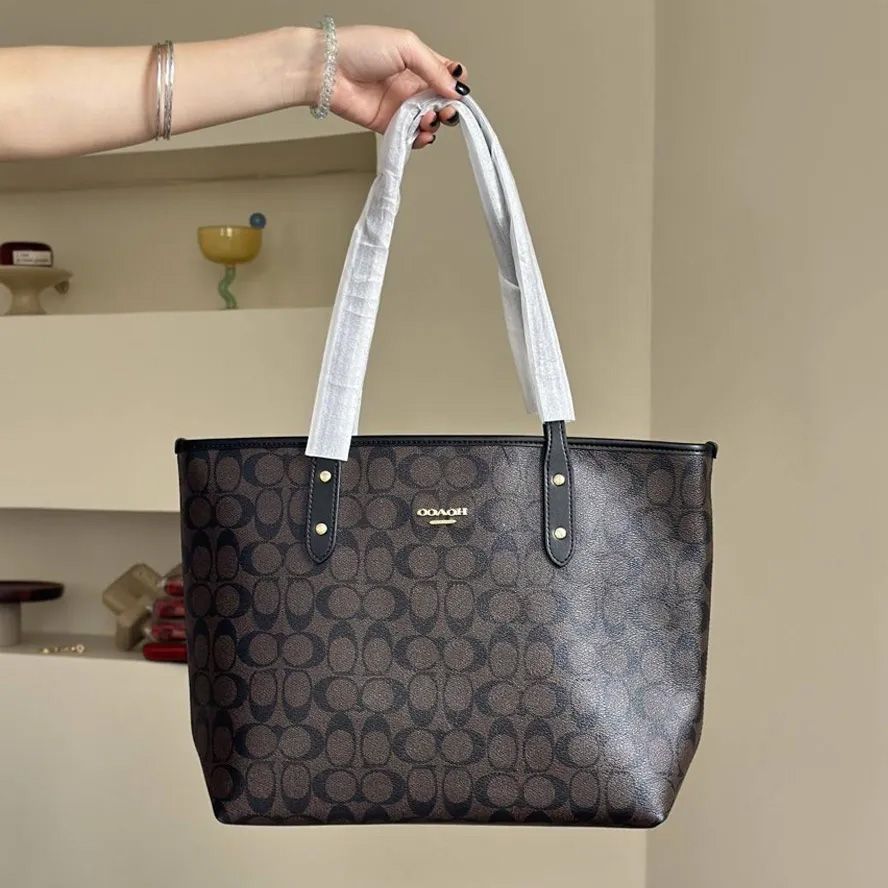 Black Friday Specials tote bag Designer Bag Shoulder Bag Handbag City Classic Brown and Black Bag Classic coated monogram canvas Smooth leather trim Bag Commuter Bag - 7 of 9