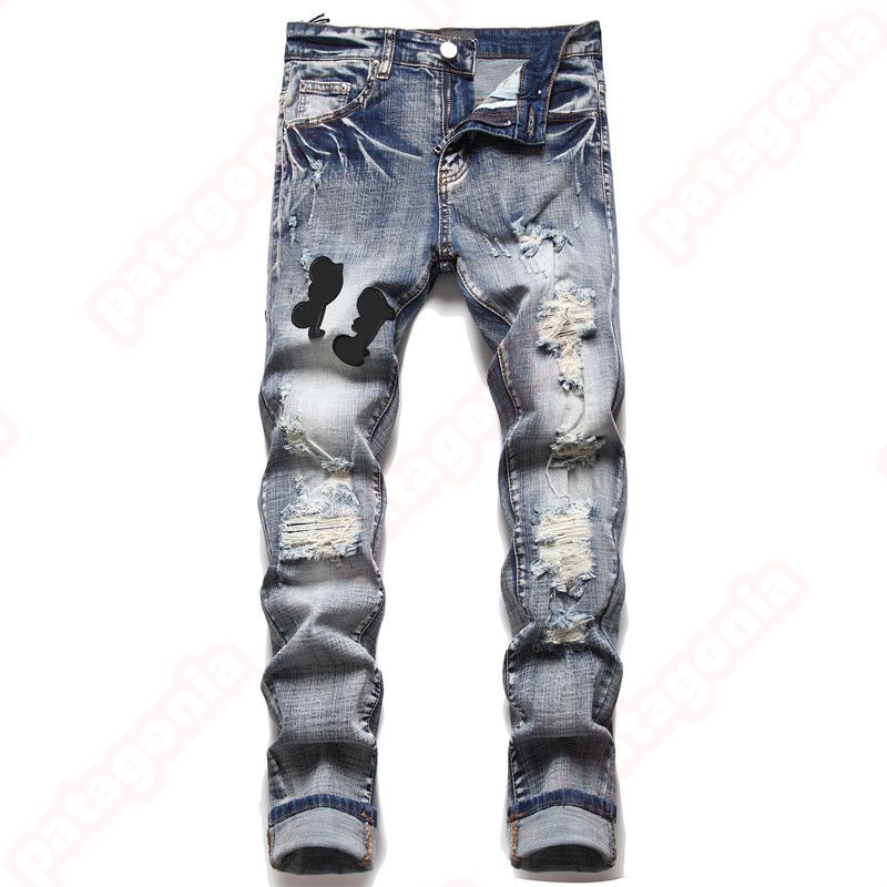 Mens Designer jeans Fashion Jeans European America Style Jean Streetwear Letter Embroidery Pants Patchwork Ripped For Motorcycle Pant Skinny Jeans - 9 of 9
