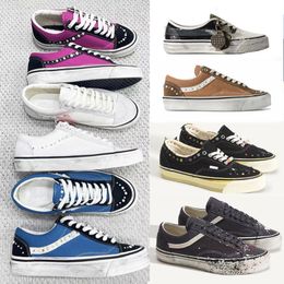 Free Shipping Designer Classic Pearlized Canvas Shoes Men Sneakers Women Old Skools Shoes Pearl Retro Skate Flats Scarpe Plate-forme Trainers Casual Shoes 1083 - dupehive