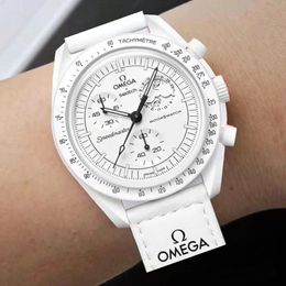 OmegaSwatch Quatz Chrono Stainless Steel Men's Watch Stainless Steel Case Silver Case New Black Case - dupehive