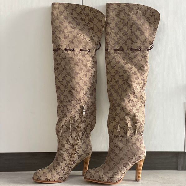 Women Over The Knee Boots Designer Boot Fashion Combat Boot Canvas Zipper Adjustable Straps Casual Shoes Stiletto Heel Ankle Boot Big Size 317 - Shoes & Accessories - dupehive