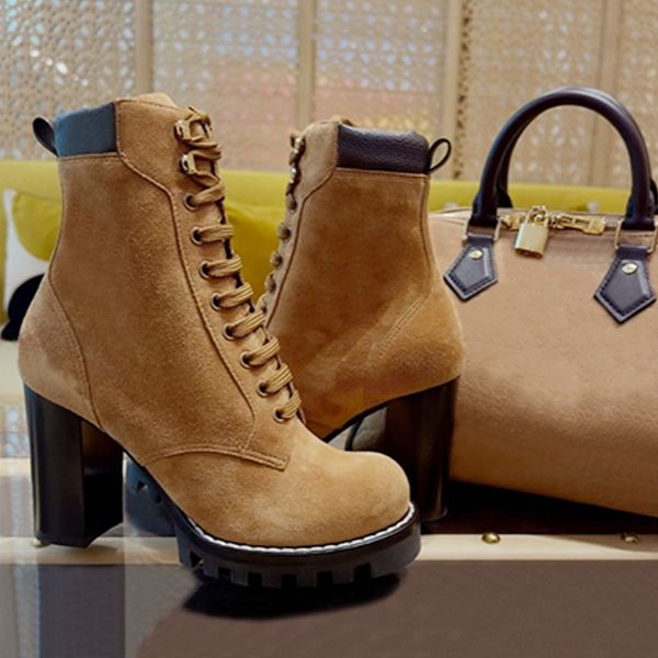 High Quality Designer Star Trail Ankle Boots Women Suede Calf Leather Platform Block Heel Lace Up Zipper Winter Combat Booties Daily Outdoor Shoes 1178 - Shoes & Accessories - dupehive