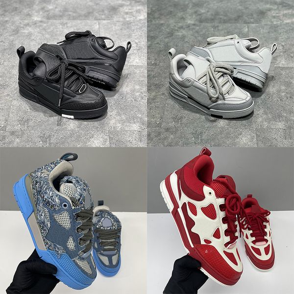 Top Quality Designer Men Women Low Top Skate Classic Sneakers Patchwork Leather Mesh Rhinestone Platform Casual Walking Lace Up Fashion Trainer Shoes EU36-47 - Shoes & Accessories - dupehive