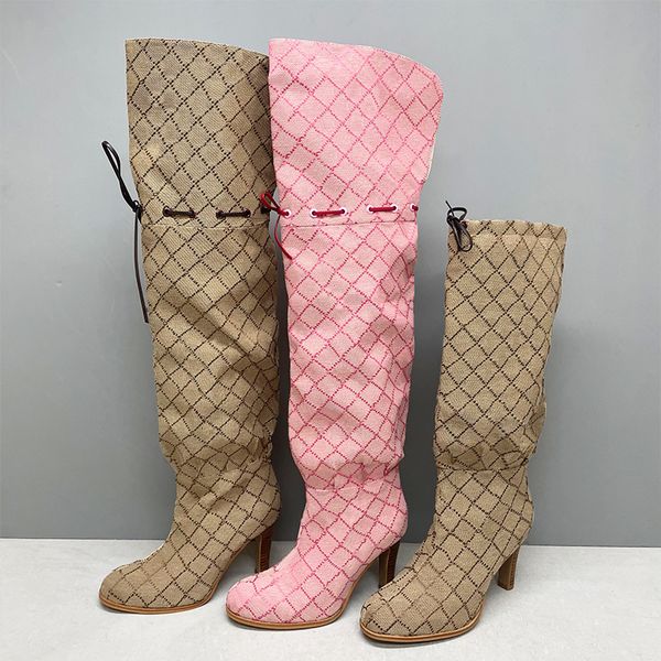 Over The Knee Boot Women Designer Boots Winter Sock Long Boot Adjustable Straps Canvas Zipper Laces Original Shoes Ladies Girls Sexy Knee High Boot 335 - Shoes & Accessories - dupehive