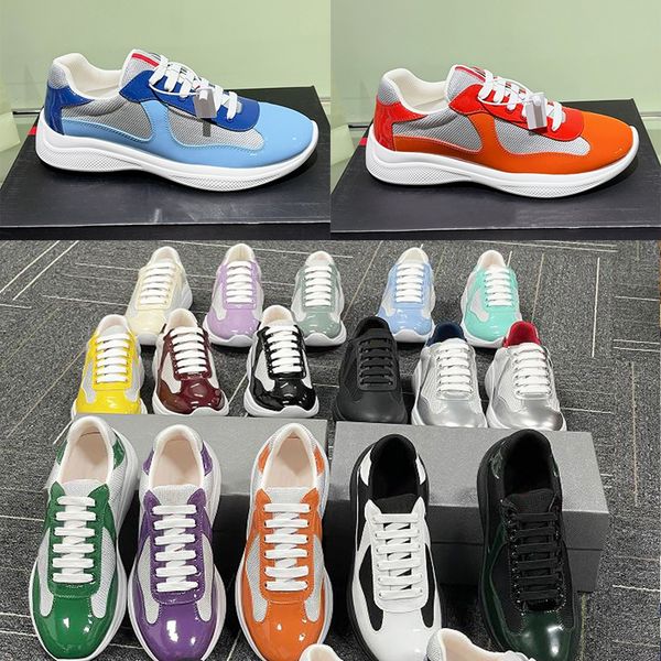 Luxury Sport Shoes Designer Men Americas Cup Yachting Sneakers Runner Flat Trainers Casual Shoes Patent Leather Black Blue Mesh Lace-Up Outdoor Shoes NO53 - Shoes & Accessories - dupehive