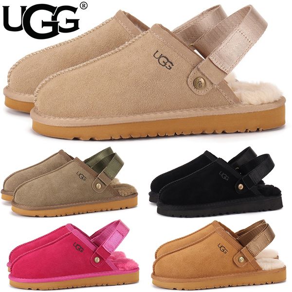 UGG Women's Goldenstar Platform Slippers Adjustable Strap Back Band Suede Shearling Lined Slip On Winter Outdoor Mule Slides Multiple colors - Shoes & Accessories - dupehive