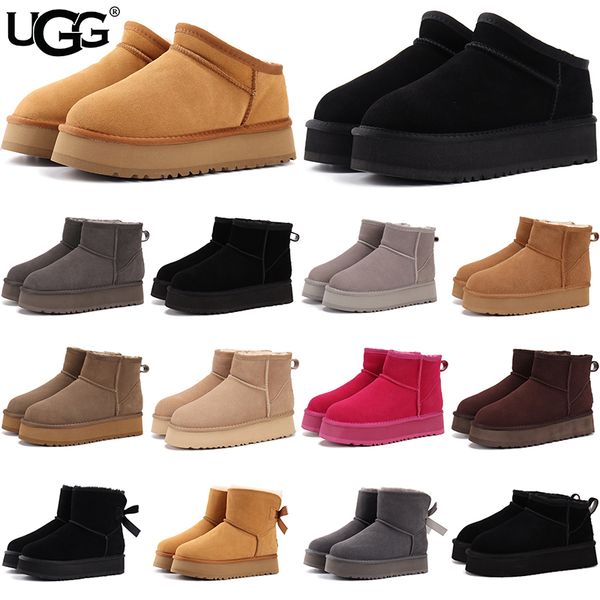 UGG Women's Classic Ultra Mini Platform Boots Suede Shearling Lined Thick Sole Winter Warm Anti-Slip Ankle Snow Boots Multiple colors - Shoes & Accessories - dupehive