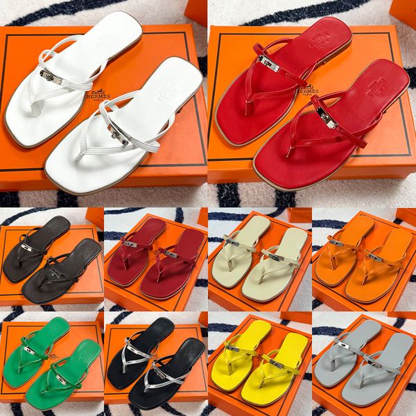 Hermes Miss sandal women Empir Kelly Buckle Thong designer Sandals Genuine Leather Flat Minimalist Slip On Summer Beach Flip Flop Slippers Multi Colors - Shoes & Accessories - dupehive