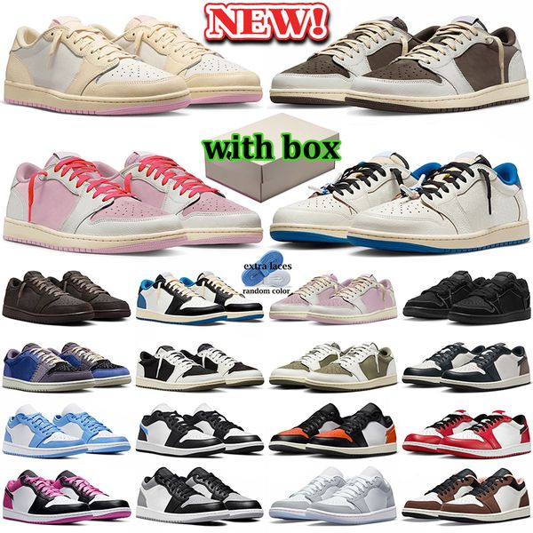 with box 1 1s low basketball shoes men women designer sneakers shy pink mocha olive black phantom blue velvet brown sports outdoor travis travi trainers scottshoes - Shoes & Accessories - dupehive