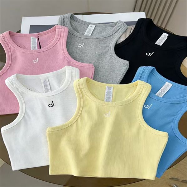 Designer tank top Women's Ribbed Yoga Tank Top Sleeveless Cropped Sports Vest Breathable Fitness Top for Pilates Workout Running - Apparel - dupehive