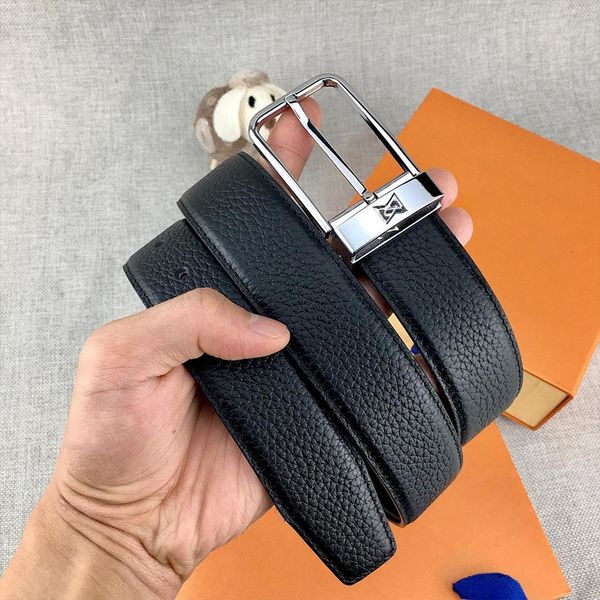 Man Belt Designer Genuine Leather Belts Width 3.4cm Classic Needle Buckle Gold Sliver Color Litchi Striped Plain Black Brown Colors - Fashion Accessories - dupehive