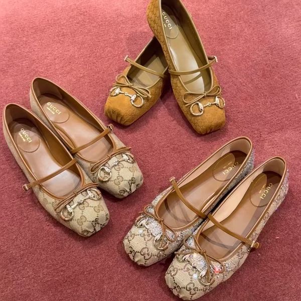 Horsebit Ballet Flat Shoes Designer Shoes Women Dress Fashion Luxury Suede Leather Stin Canvas Pig Nose Square Headbow Mary Jane Shoes - Shoes & Accessories - dupehive