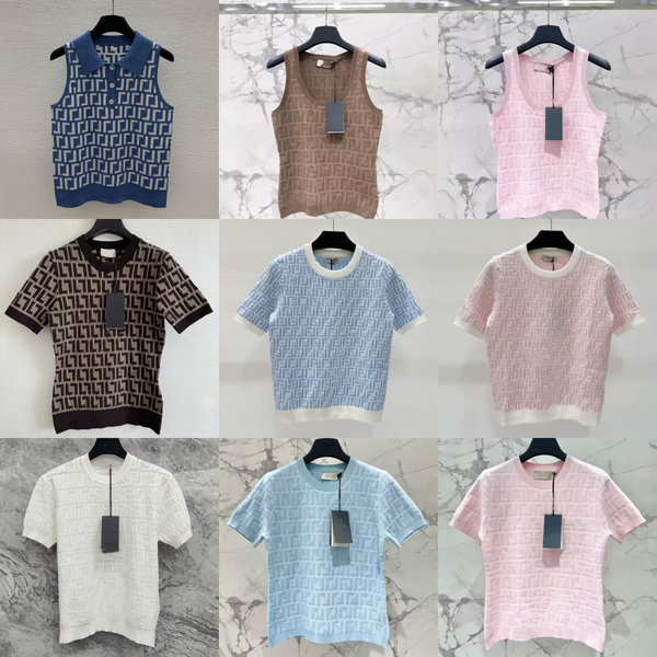 Womens Designer T Shirt Luxury Jacquard Knit Short Sleeve Textured Geometric Pattern Slim Fit Summer Tops - Apparel - dupehive