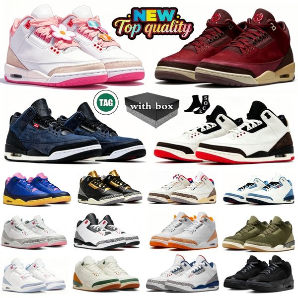With box 3 Basketball Shoes 3s Black Cat Medium Olive SoleFly Brazil BIN 23 True Blue Worlds Best Dad Champagne Oysters Denim Pink Glow Mens Womens Trainers Sport - Shoes & Accessories - dupehive