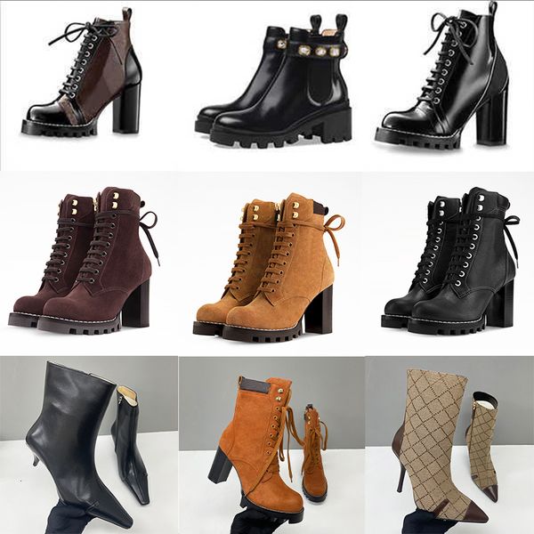 2026 Designer Star Trail Ankle Boots Martin Desert Boot High Heels Boots Women Leather Boots Vintage Print Jacquard Textile Fashion Platform Suede Boot Shoes 013 - Fashion Collection - dupehive