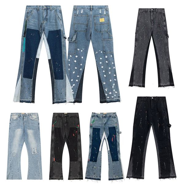 Mens Designers Flared Jeans Hip Hop Spliced men jeans Distressed Ripped Slim Fit Denim Trousers Mans Streetwear Washed Pants Size S-XL - Apparel - dupehive