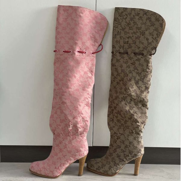 Women Designer Boots Over The Knee Boots Winter Long Boot Adjustable Straps Canvas Zipper Laces Original Shoes Ladies Girls Sexy High Boot 317 - Shoes & Accessories - dupehive