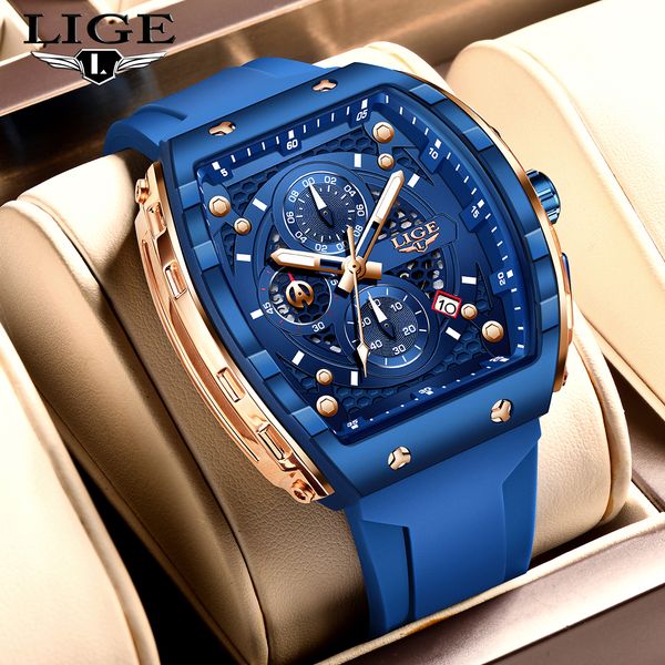 LIGE Top Brand Luxury Square Quartz Watches for Men Fashion Casual Sport 50M Waterproof Man Watch Auto Date Military Chronograph - Watches - dupehive
