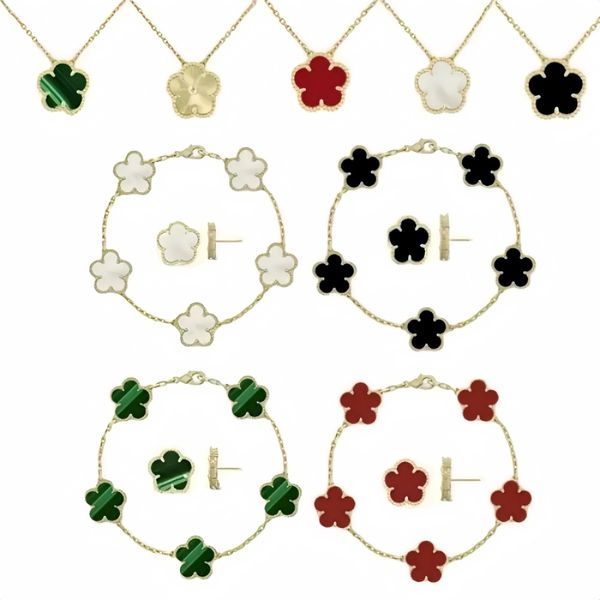Luxury 4 Four Clover Necklace Luxury Designer Jewelry Set Pendant Necklaces Bracelet Stud Earring Women Christm Valentine's Day Birthday Gift Gold Flower Necklace - Jewelry - dupehive