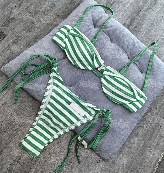 Designer Striped Triangle Bikinis Swimwear Brand Women Sexy Halter Cup Up Beach Swimsuit Luxury Summer Pool Party Tankinis Bathing Suit - Apparel - dupehive
