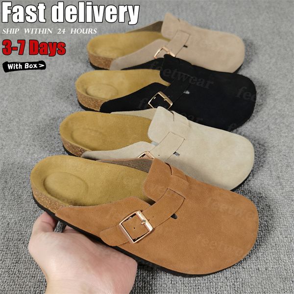 Designer Slides Slippers for Men Boston clog sandals Arizona Soft footbed Suede Sandals Summer Beach Flats Slipper chestnut Big Buckle Shearling Womens Mens Shoes - Shoes & Accessories - dupehive
