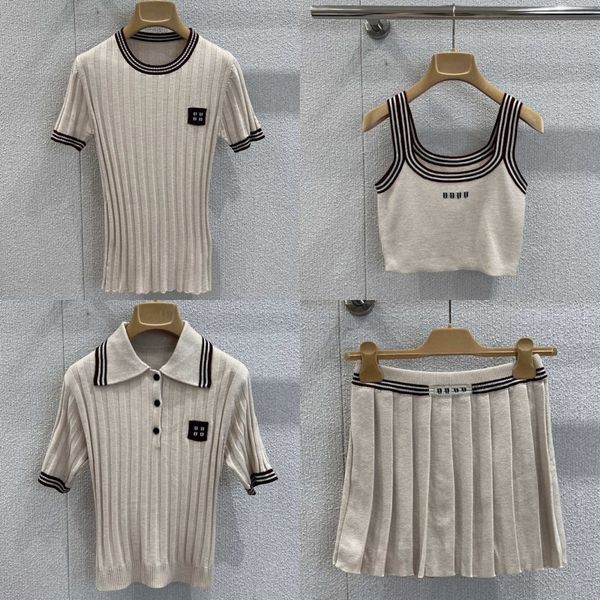 Luxury Letters Knits Polos Tops For Women Designer Pleated Mini Skirt Summer Knitted Tennis Sporty Jumpers Sexy Y2k Crop Slim Fit Tank Vest - Apparel - dupehive